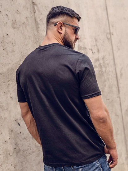 T-shirt in cotone con stampa da uomo nera Bolf 14752B