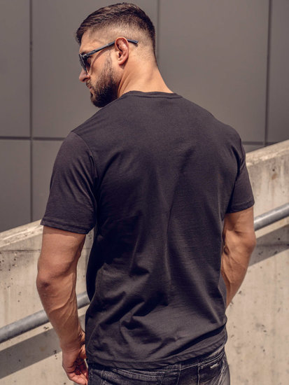 T-shirt in cotone con stampa da uomo nera Bolf 14759A