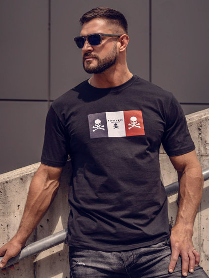 T-shirt in cotone con stampa da uomo nera Bolf 14784A