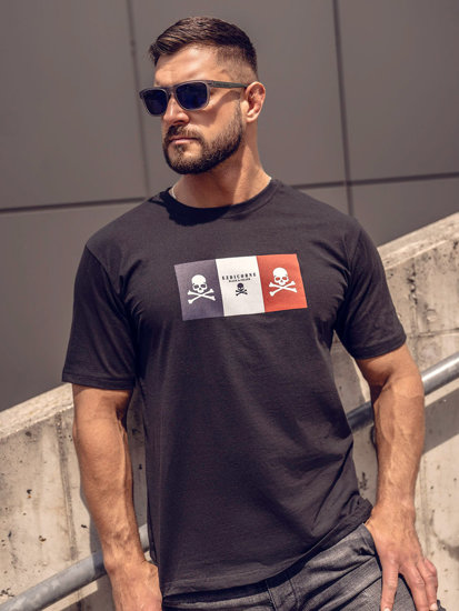 T-shirt in cotone con stampa da uomo nera Bolf 14784A