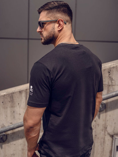 T-shirt in cotone con stampa da uomo nera Bolf 14784A