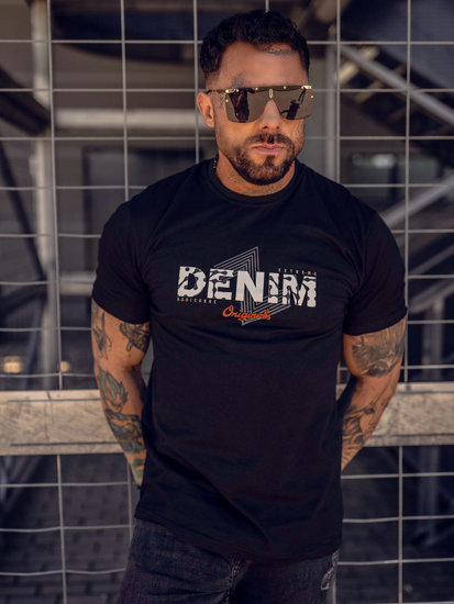 T-shirt in cotone con stampa da uomo nera Bolf 14791A