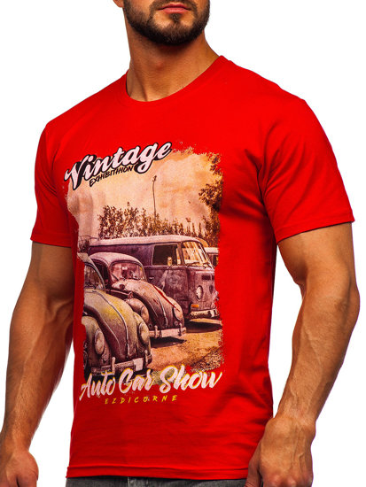 T-shirt in cotone con stampa da uomo rossa Bolf 143001