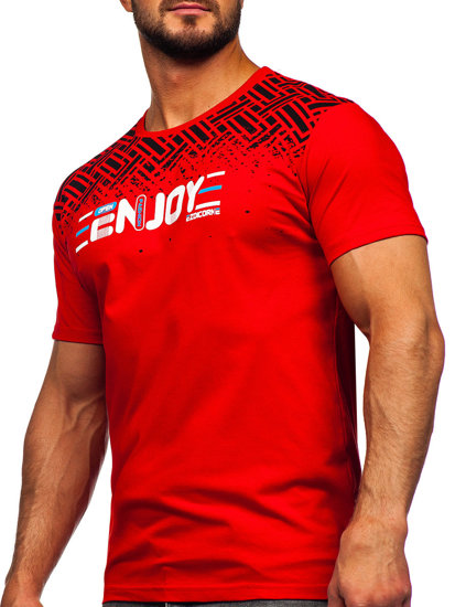 T-shirt in cotone con stampa da uomo rossa Bolf 14720