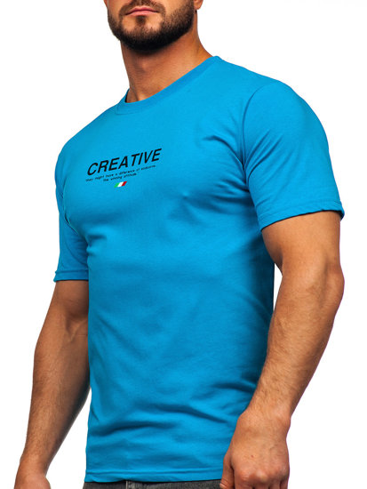 T-shirt in cotone con stampa da uomo turchese Bolf 14759