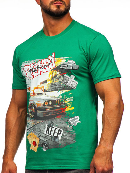 T-shirt in cotone con stampa da uomo verde Bolf 143004