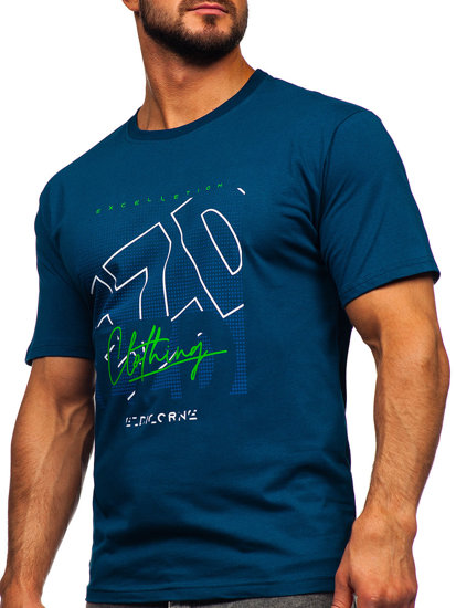 T-shirt in cotone da uomo azzurro scura Bolf 14748