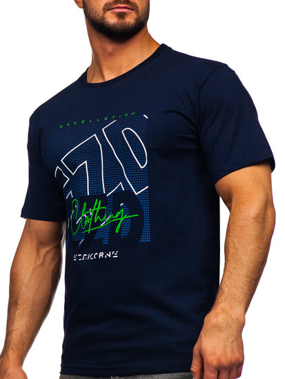 T-shirt in cotone da uomo blu Bolf 14748