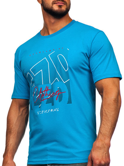 T-shirt in cotone da uomo turchese Bolf 14748