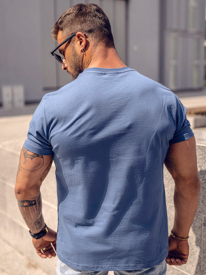 T-shirt in cotone senza stampa da uomo azzurro Bolf 192397A