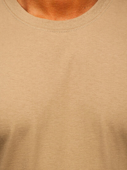 T-shirt in cotone senza stampa da uomo beige Bolf B459