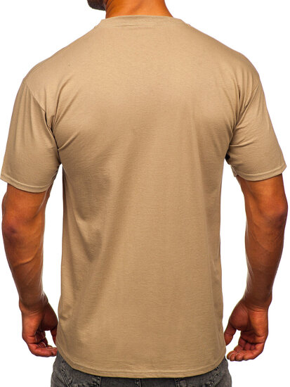 T-shirt in cotone senza stampa da uomo beige Bolf B459