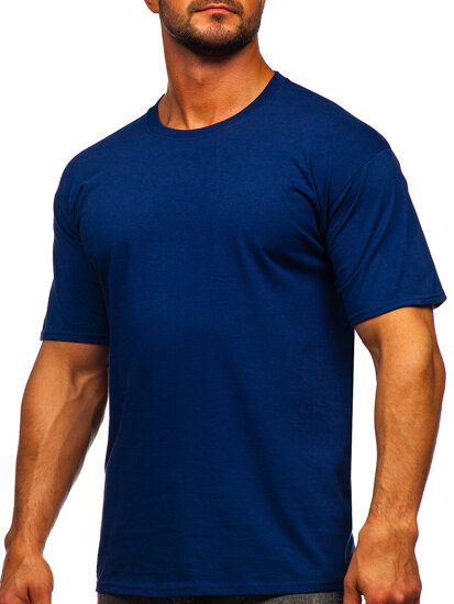 T-shirt in cotone senza stampa da uomo blu inchiostro Bolf B459