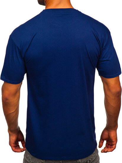 T-shirt in cotone senza stampa da uomo blu inchiostro Bolf B459