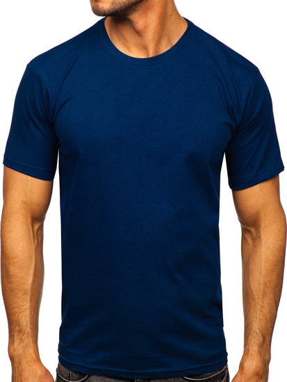 T-shirt in cotone senza stampa da uomo blu indaco Bolf 192397