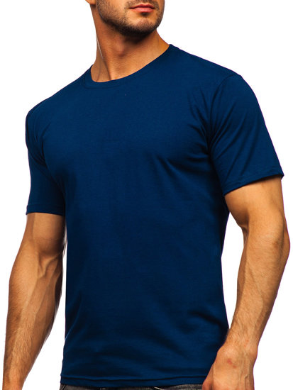 T-shirt in cotone senza stampa da uomo blu indaco Bolf 192397