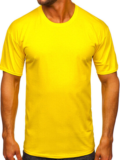 T-shirt in cotone senza stampa da uomo giallo-fluorescente Bolf B459