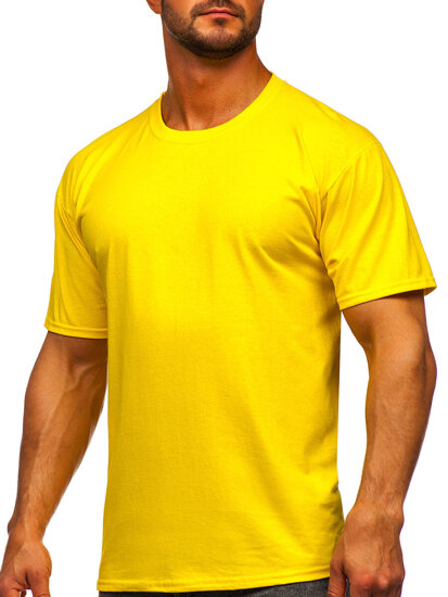 T-shirt in cotone senza stampa da uomo giallo-fluorescente Bolf B459