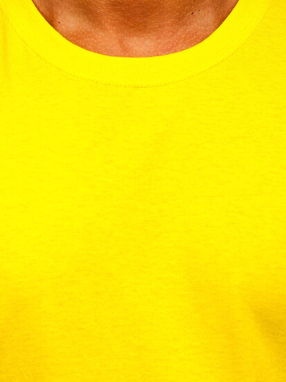 T-shirt in cotone senza stampa da uomo giallo-fluorescente Bolf B459