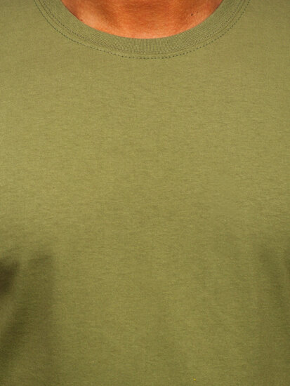 T-shirt in cotone senza stampa da uomo khaki Bolf B459