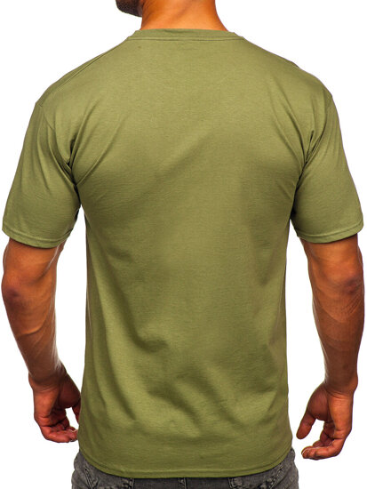 T-shirt in cotone senza stampa da uomo khaki Bolf B459