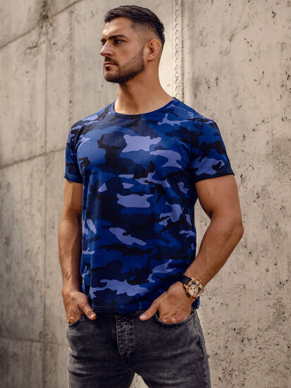 T-shirt mimetica a maniche corte da uomo blu Bolf S807A1