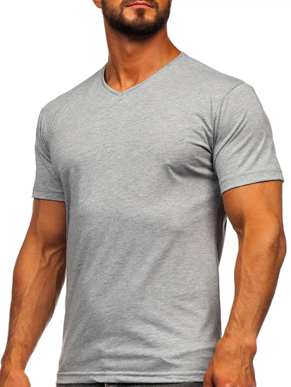 T-shirt senza stampa a scollo V da uomo grigia Bolf 192131