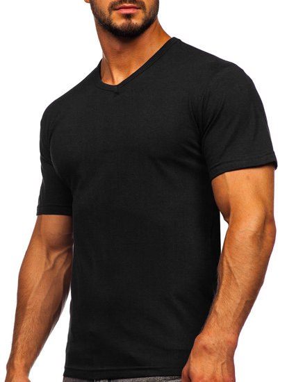 T-shirt senza stampa con scollo a V da uomo nera Bolf 192131