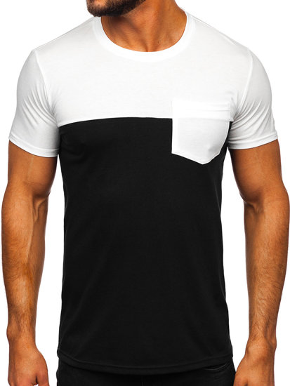 T-shirt senza stampa con taschino da uomo bianco-nera Bolf 8T91