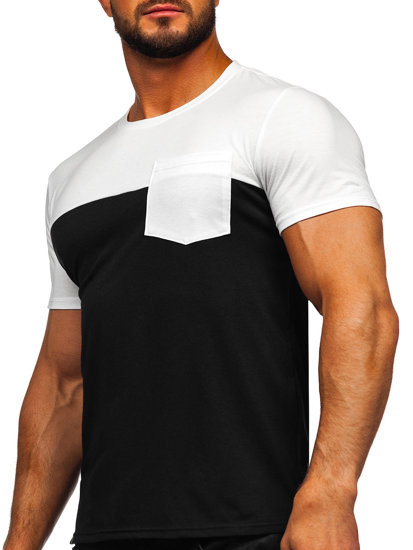 T-shirt senza stampa con taschino da uomo bianco-nera Bolf 8T91