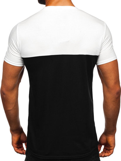 T-shirt senza stampa con taschino da uomo bianco-nera Bolf 8T91