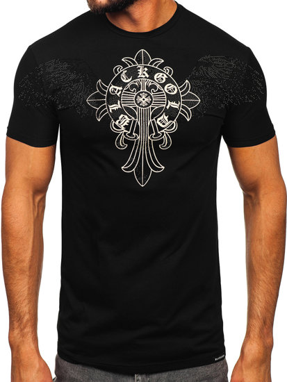 T-shirt stampata con paillettes da uomo nera Bolf MT3037