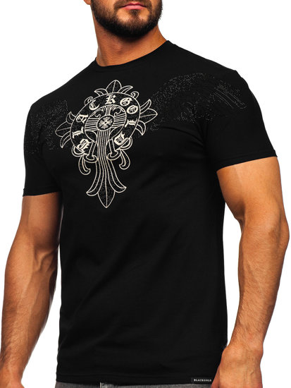 T-shirt stampata con paillettes da uomo nera Bolf MT3037