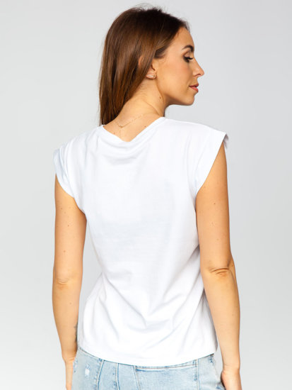 T-shirt stampata con zirconi da donna bianca Bolf DT103