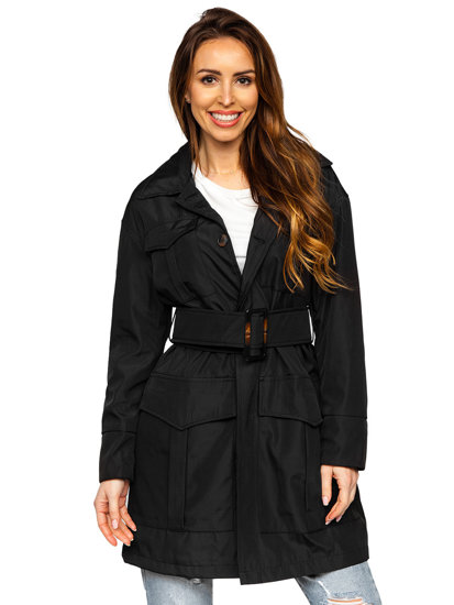 Trench cappotto lungo con cintura da donna nero Bolf AG5012