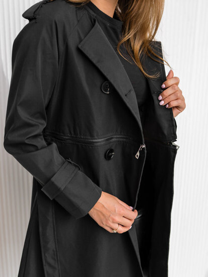 Trench cappotto lungo giacca 2in1 con cintura da donna nero Bolf AG3011