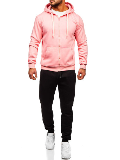 Tuta con felpa a zip con cappuccio da uomo rosa chiara Bolf D004