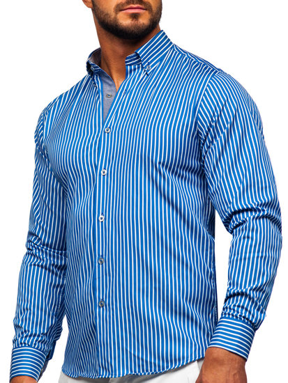 Uomo Camicia a maniche lunghe a righe Blu Bolf 22730