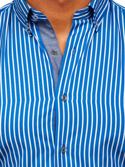 Uomo Camicia a maniche lunghe a righe Blu Bolf 22730