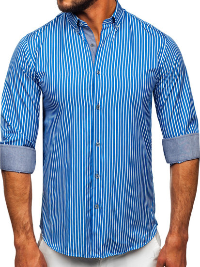 Uomo Camicia a maniche lunghe a righe Blu Bolf 22730