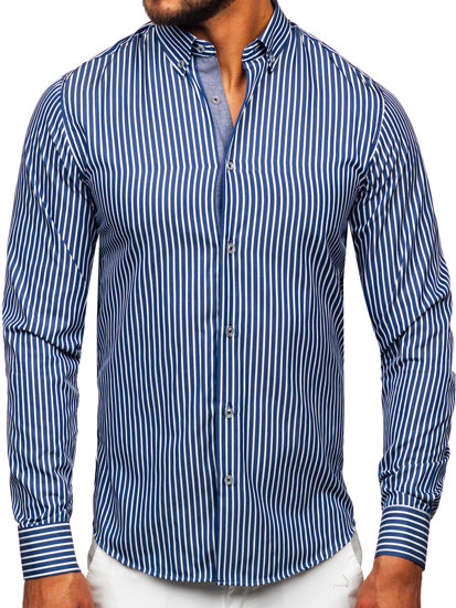 Uomo Camicia a maniche lunghe a righe Blu scuro Bolf 22730