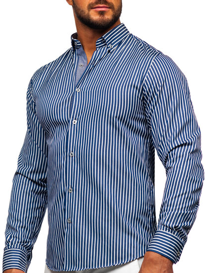 Uomo Camicia a maniche lunghe a righe Blu scuro Bolf 22730