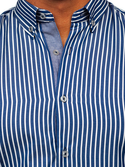 Uomo Camicia a maniche lunghe a righe Blu scuro Bolf 22730