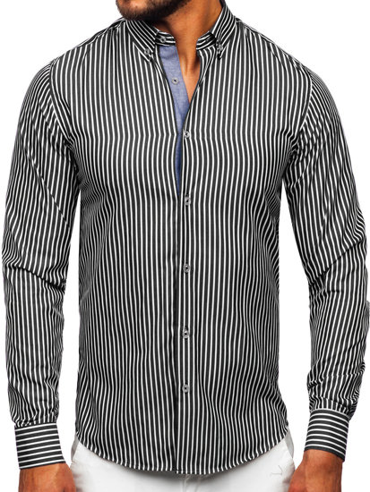 Uomo Camicia a maniche lunghe a righe Nero Bolf 22730