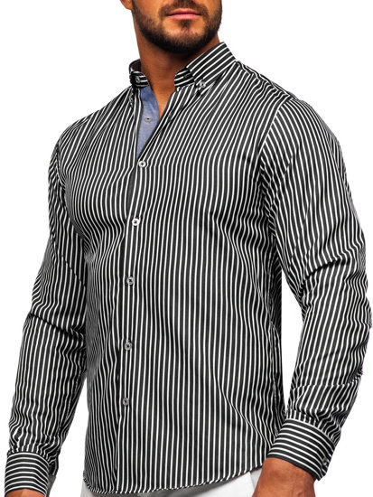 Uomo Camicia a maniche lunghe a righe Nero Bolf 22730