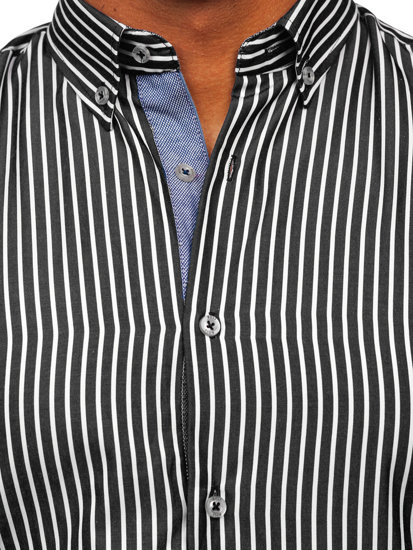 Uomo Camicia a maniche lunghe a righe Nero Bolf 22730