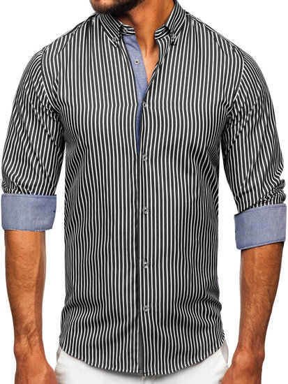 Uomo Camicia a maniche lunghe a righe Nero Bolf 22730