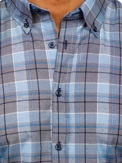 Uomo Camicia a quadri con maniche lunghe Blu Bolf 22748