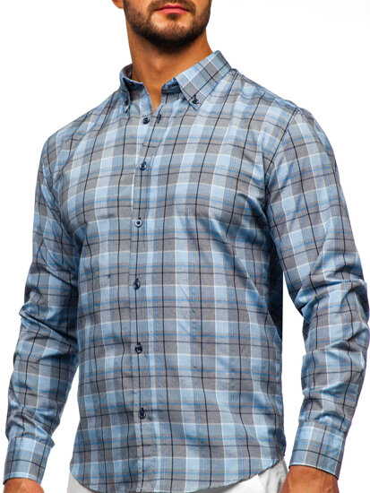 Uomo Camicia a quadri con maniche lunghe Blu Bolf 22748