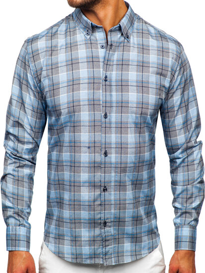 Uomo Camicia a quadri con maniche lunghe Blu Bolf 22748